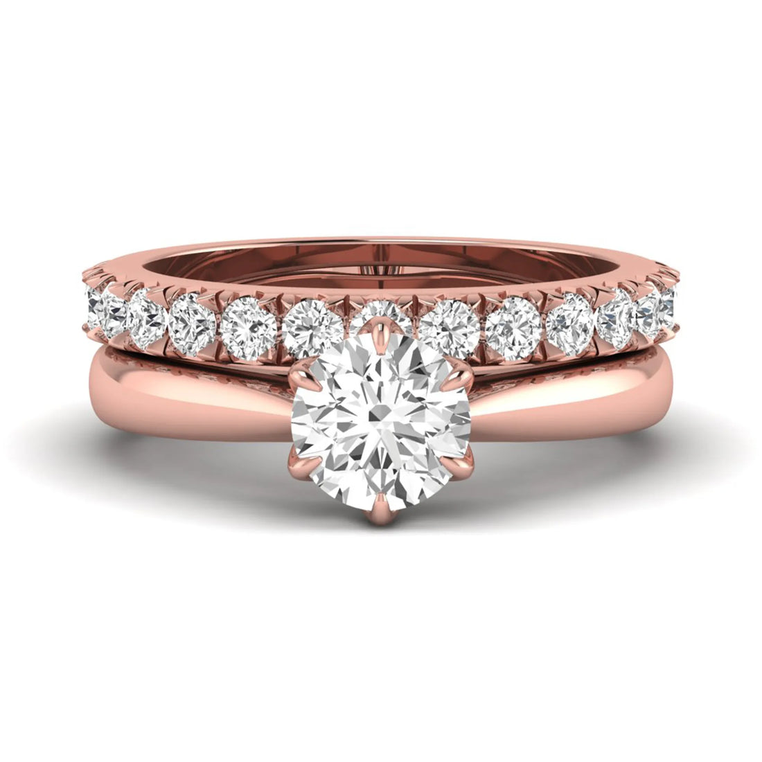 OctaPearl 1 ct Round Cut Lab Grown Diamond Pave Wedding Bridal Ring Set