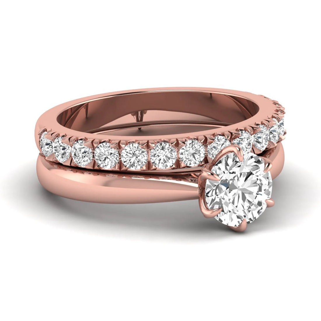 OctaPearl 1 ct Round Cut Lab Grown Diamond Pave Wedding Bridal Ring Set