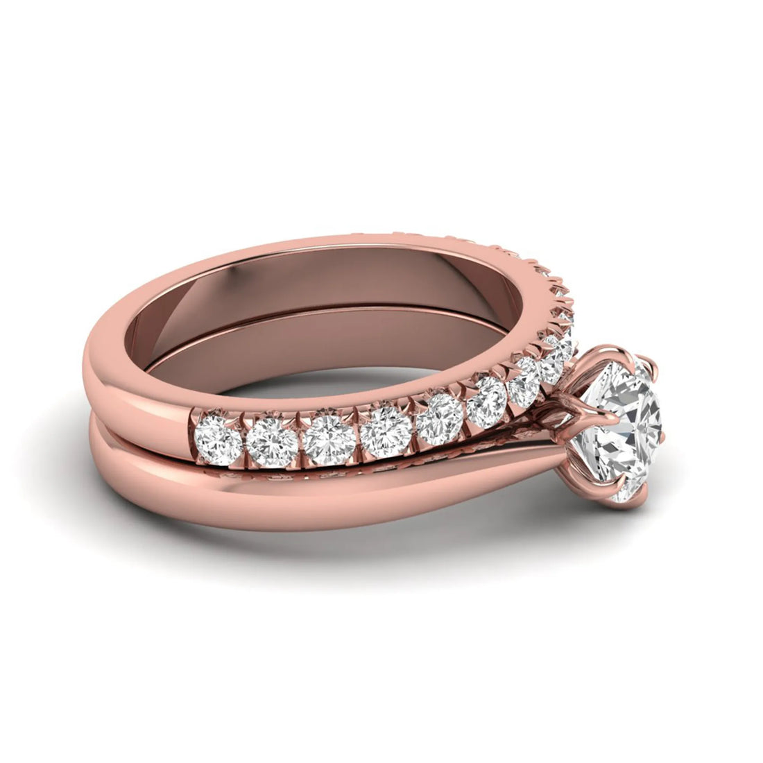 OctaPearl 1 ct Round Cut Lab Grown Diamond Pave Wedding Bridal Ring Set