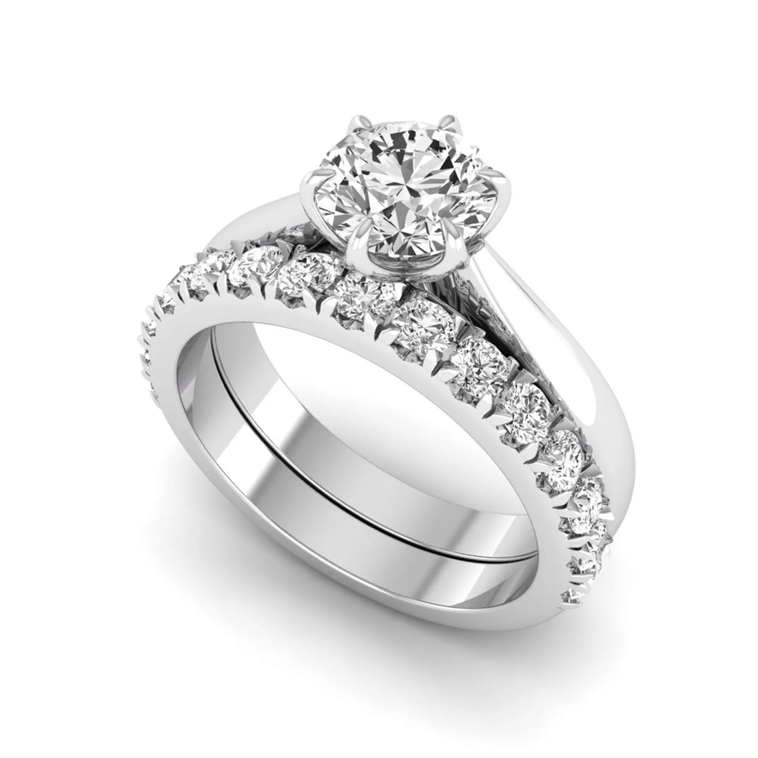 OctaPearl 1 ct Round Cut Lab Grown Diamond Pave Wedding Bridal Ring Set