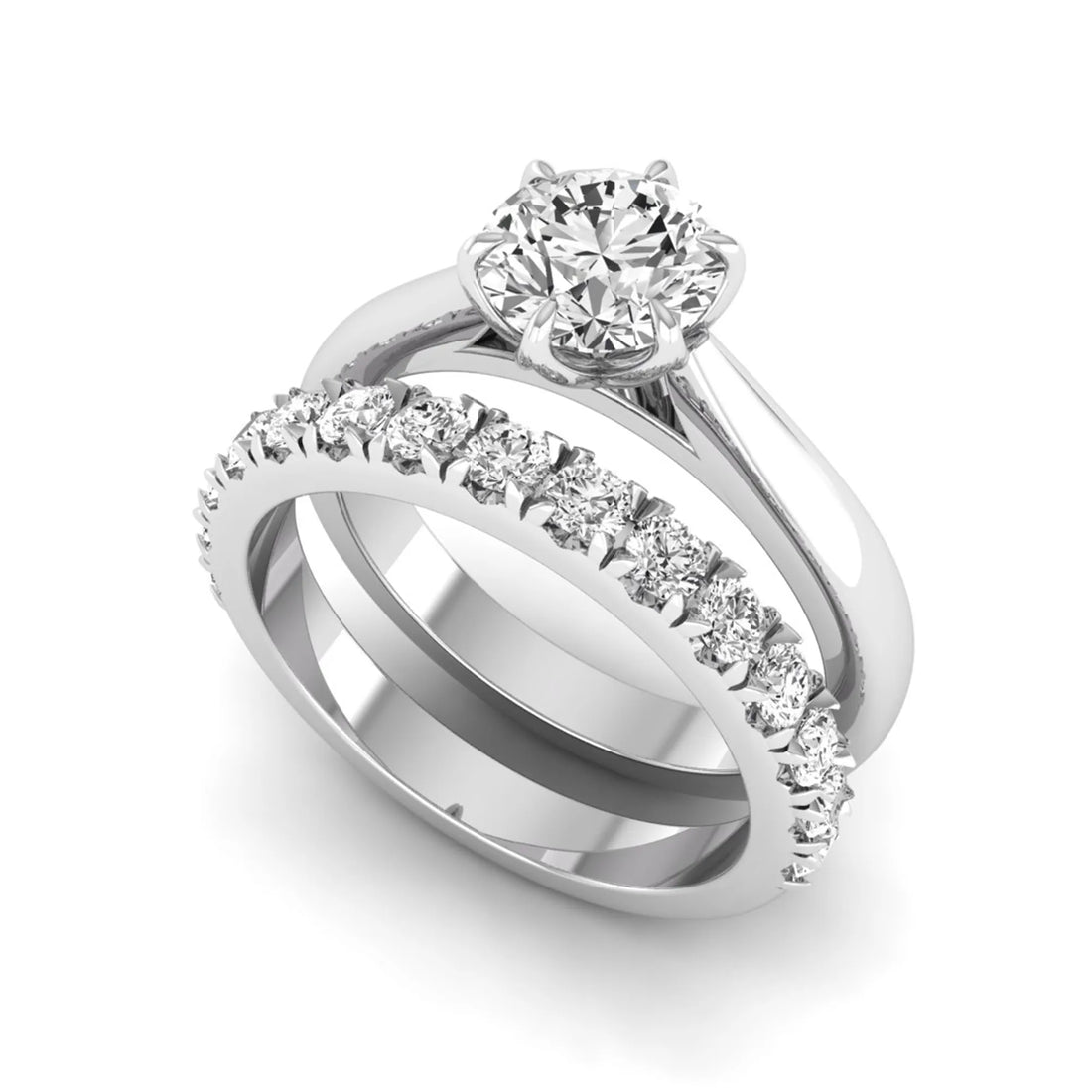 OctaPearl 1 ct Round Cut Lab Grown Diamond Pave Wedding Bridal Ring Set