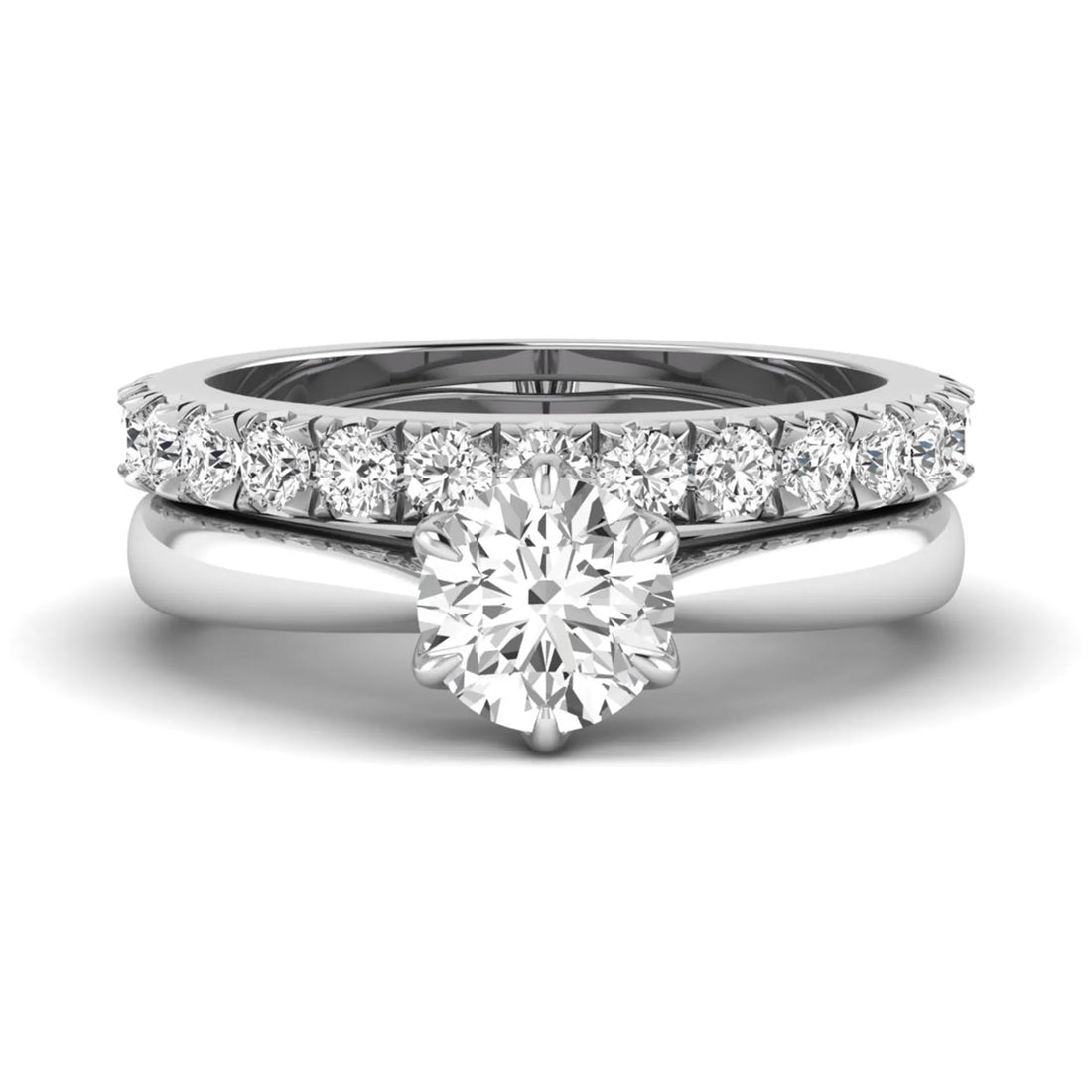 OctaPearl 1 ct Round Cut Lab Grown Diamond Pave Wedding Bridal Ring Set