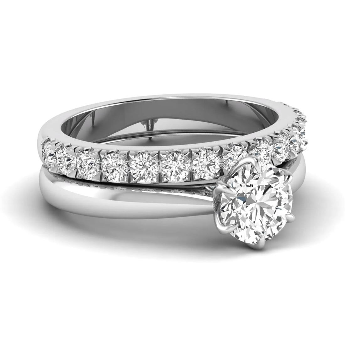 OctaPearl 1 ct Round Cut Lab Grown Diamond Pave Wedding Bridal Ring Set