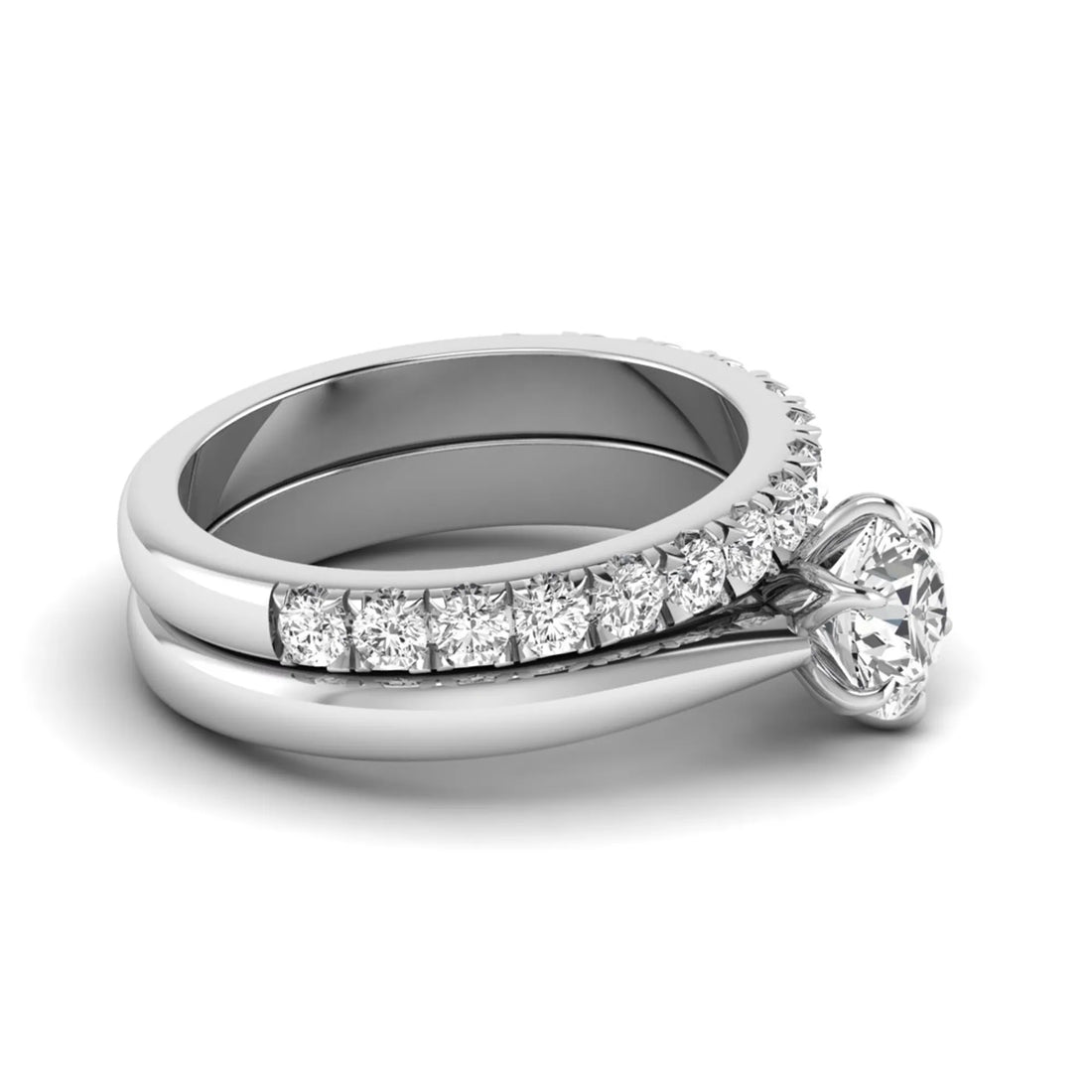 OctaPearl 1 ct Round Cut Lab Grown Diamond Pave Wedding Bridal Ring Set
