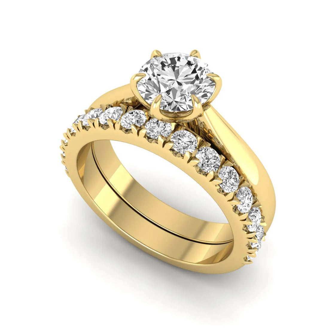 OctaPearl 1 ct Round Cut Lab Grown Diamond Pave Wedding Bridal Ring Set