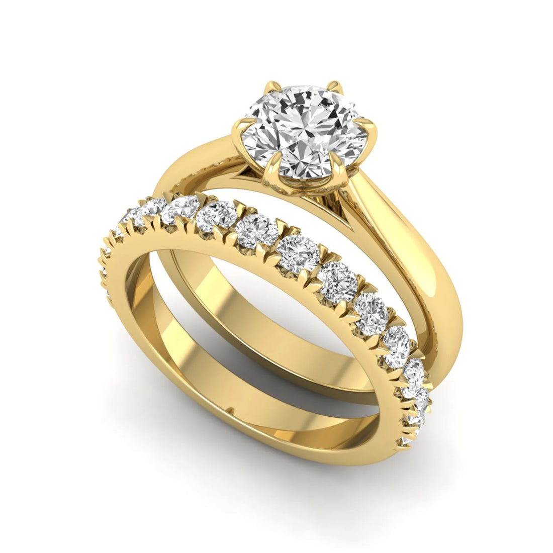 OctaPearl 1 ct Round Cut Lab Grown Diamond Pave Wedding Bridal Ring Set
