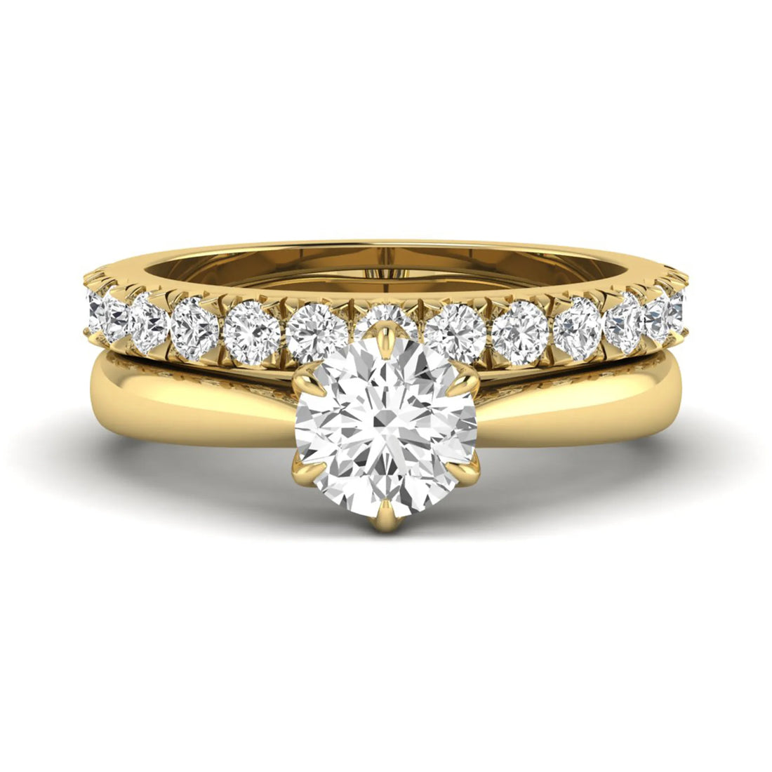 OctaPearl 1 ct Round Cut Lab Grown Diamond Pave Wedding Bridal Ring Set