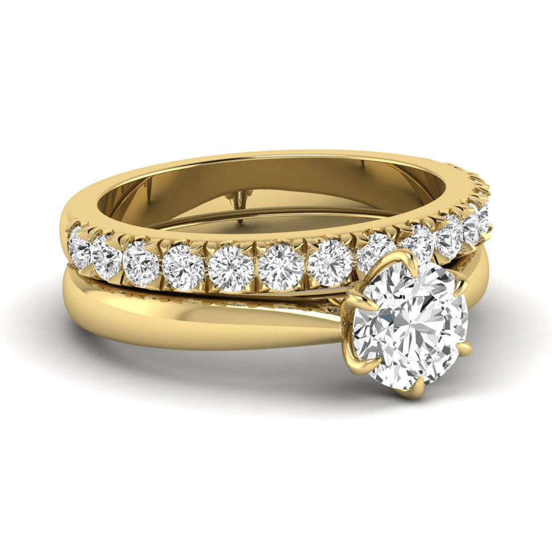 OctaPearl 1 ct Round Cut Lab Grown Diamond Pave Wedding Bridal Ring Set