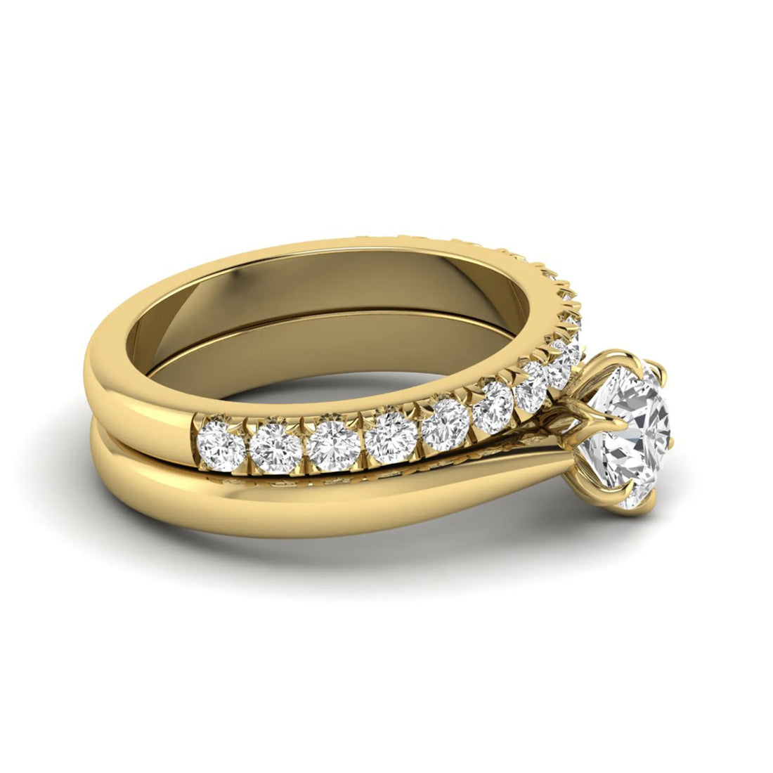 OctaPearl 1 ct Round Cut Lab Grown Diamond Pave Wedding Bridal Ring Set