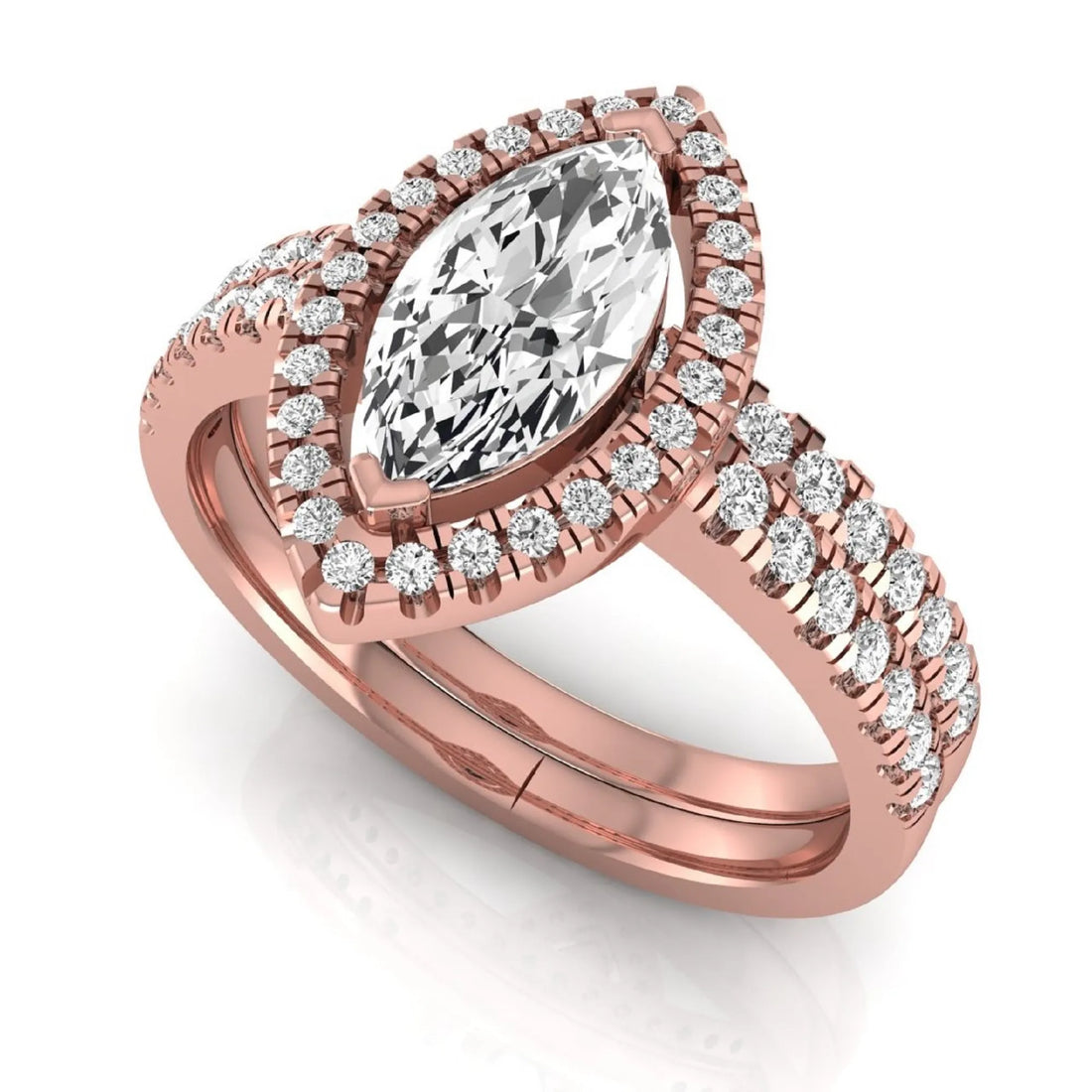 OctaPearl 1 ct Marquise Halo Lab Grown Diamond Bridal Ring Set