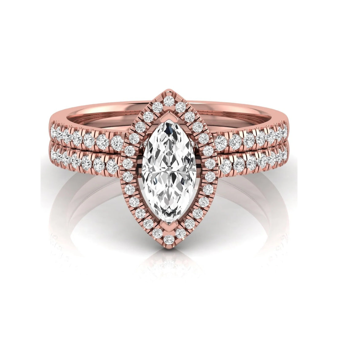 OctaPearl 1 ct Marquise Halo Lab Grown Diamond Bridal Ring Set