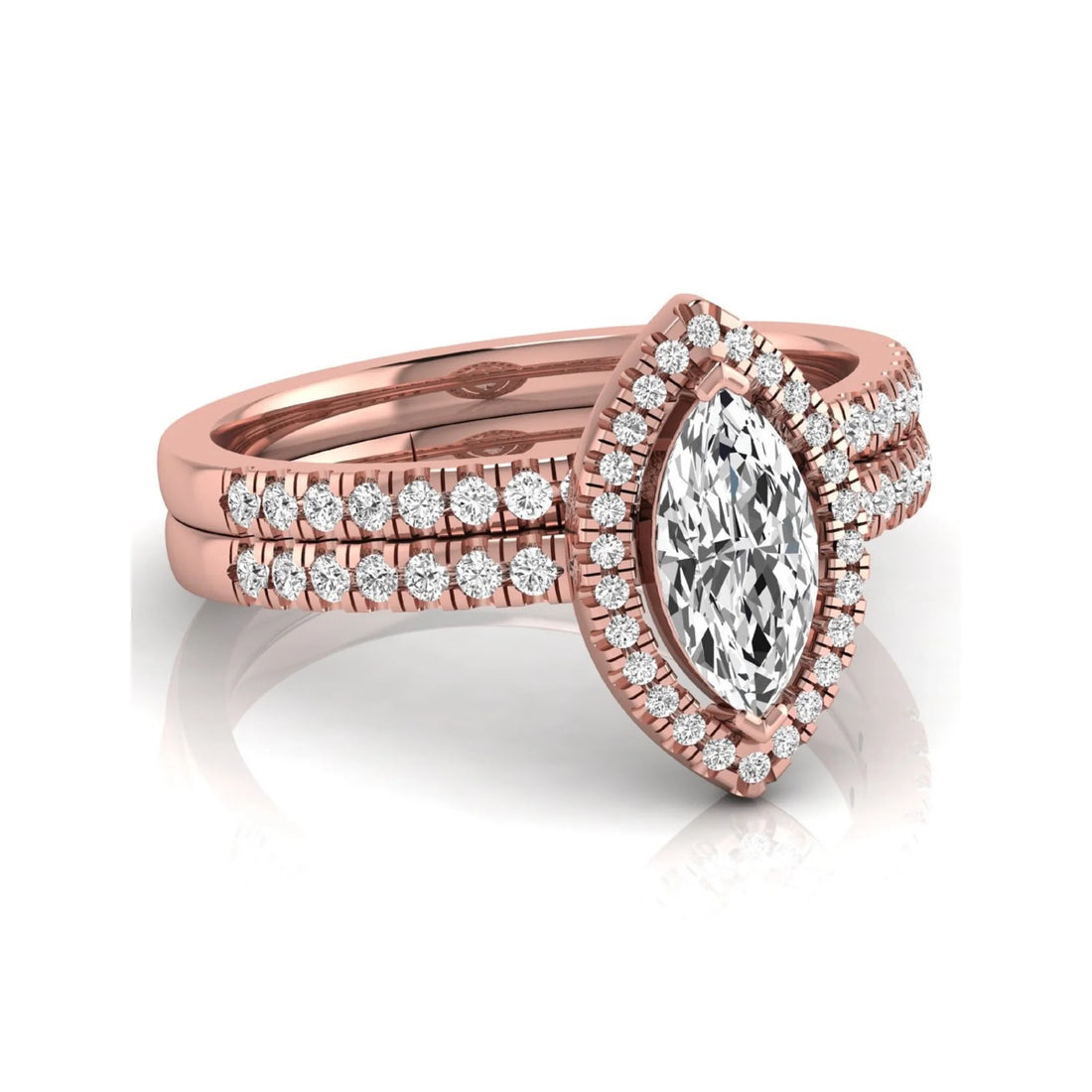 OctaPearl 1 ct Marquise Halo Lab Grown Diamond Bridal Ring Set