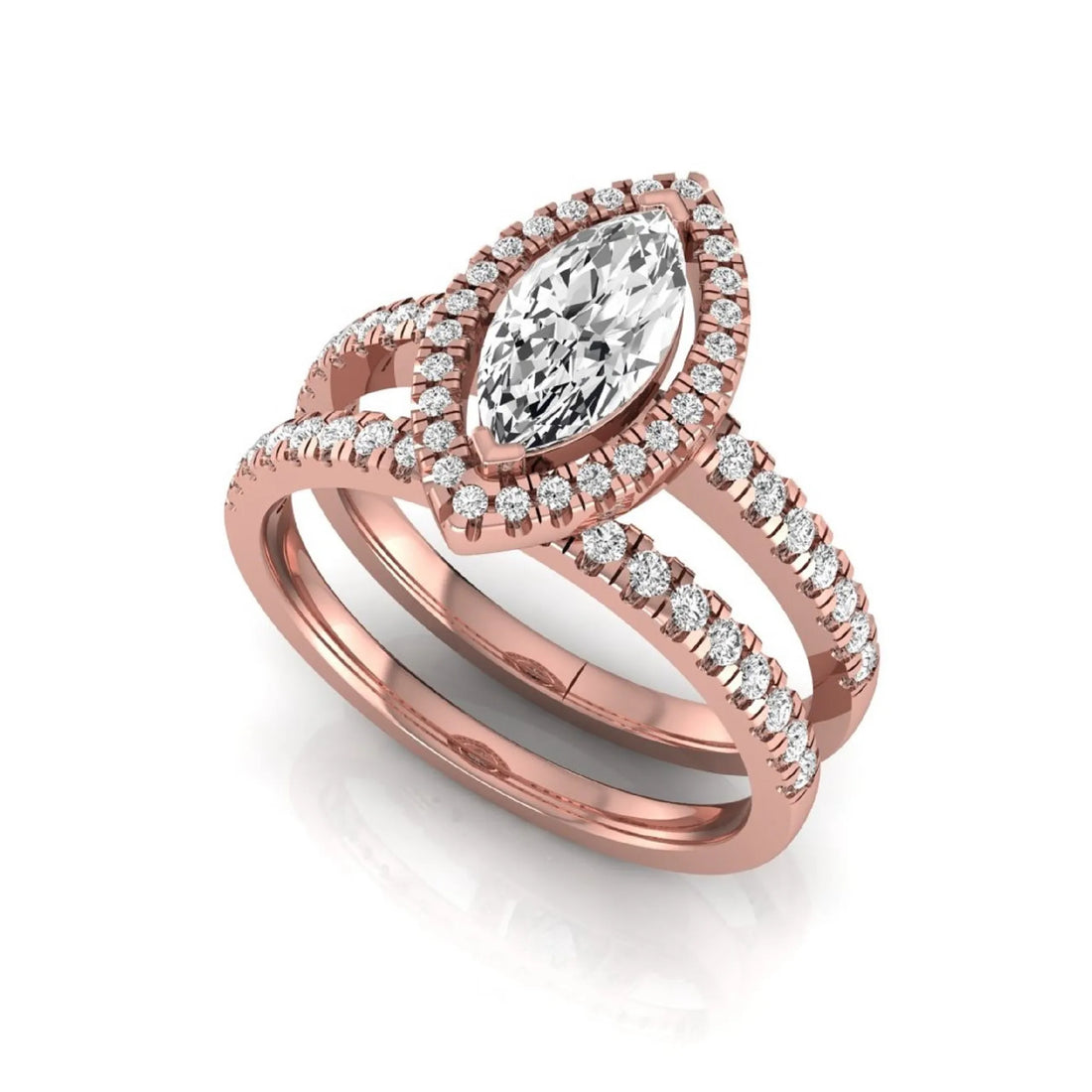 OctaPearl 1 ct Marquise Halo Lab Grown Diamond Bridal Ring Set