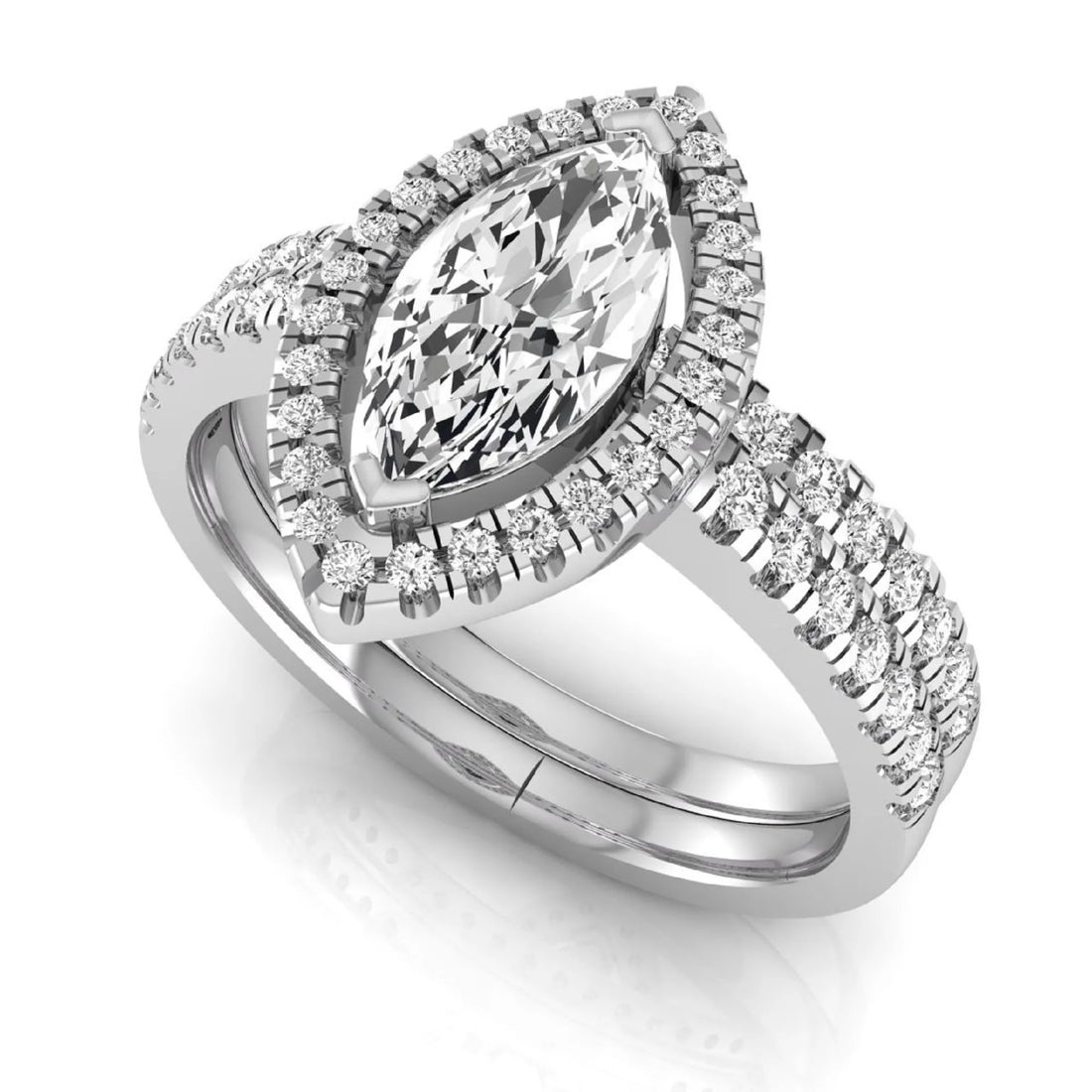 OctaPearl 1 ct Marquise Halo Lab Grown Diamond Bridal Ring Set