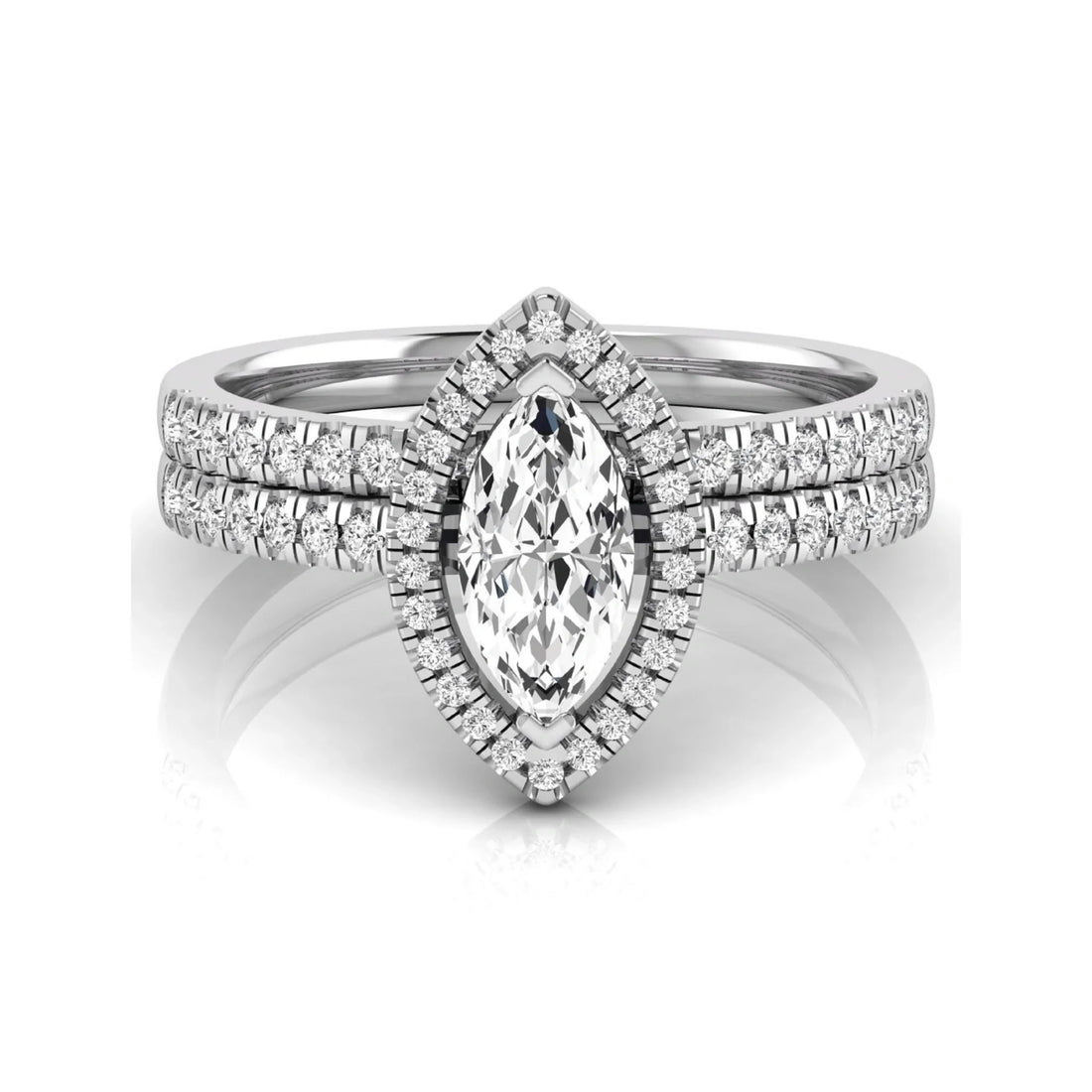 OctaPearl 1 ct Marquise Halo Lab Grown Diamond Bridal Ring Set