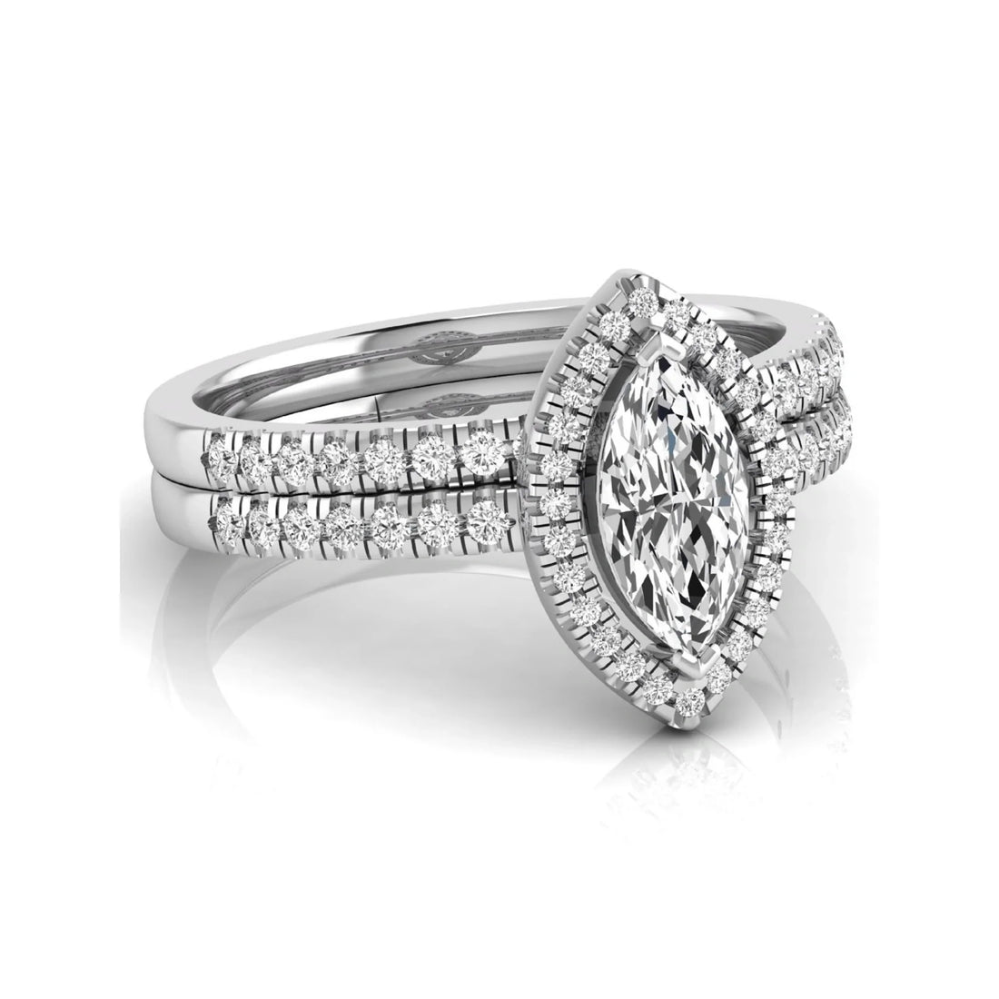 OctaPearl 1 ct Marquise Halo Lab Grown Diamond Bridal Ring Set