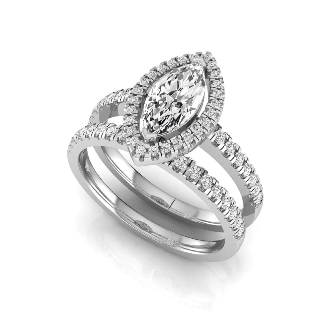 OctaPearl 1 ct Marquise Halo Lab Grown Diamond Bridal Ring Set