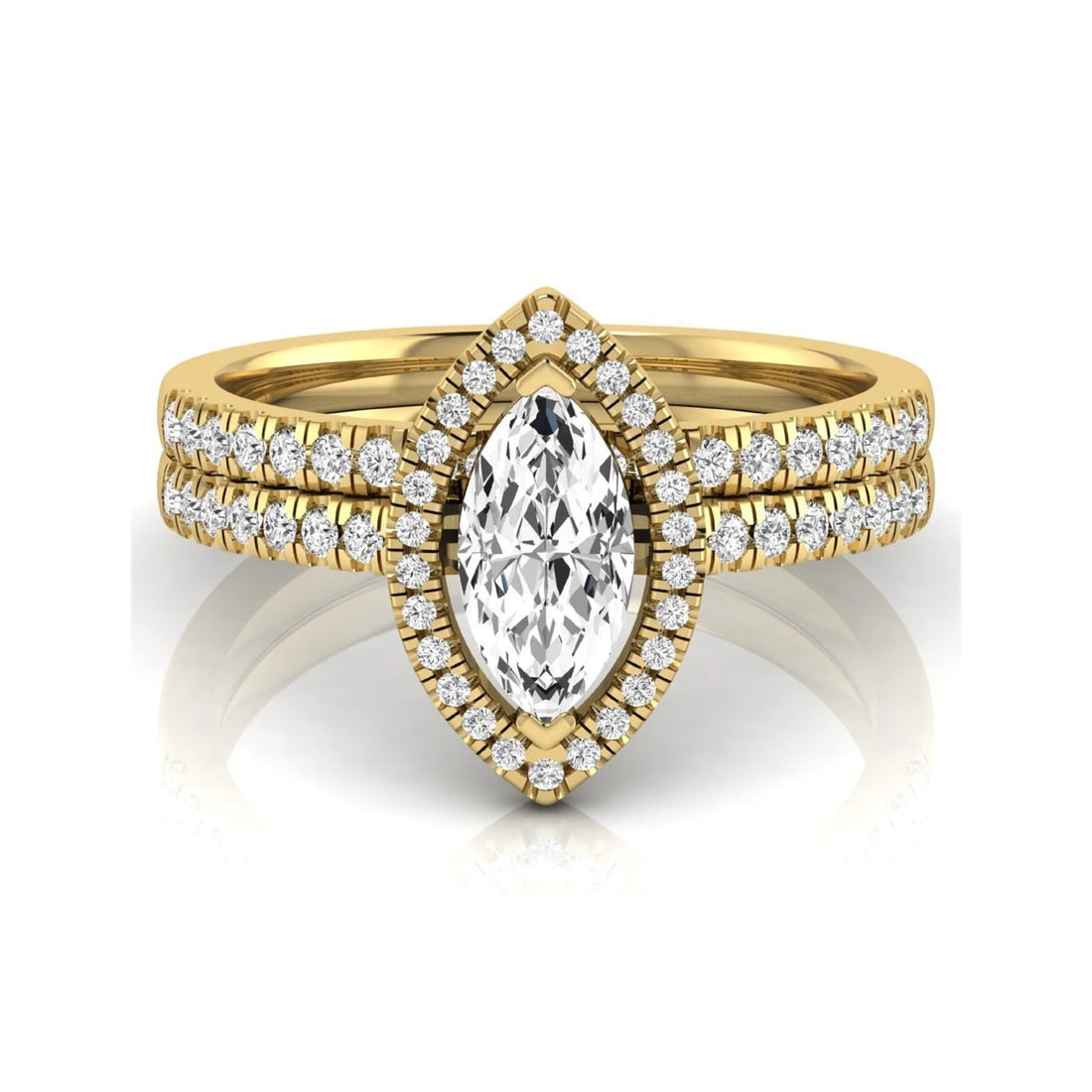 OctaPearl 1 ct Marquise Halo Lab Grown Diamond Bridal Ring Set
