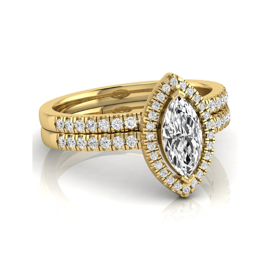 OctaPearl 1 ct Marquise Halo Lab Grown Diamond Bridal Ring Set