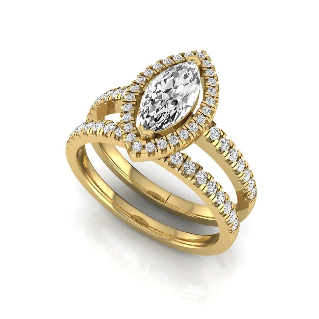 OctaPearl 1 ct Marquise Halo Lab Grown Diamond Bridal Ring Set