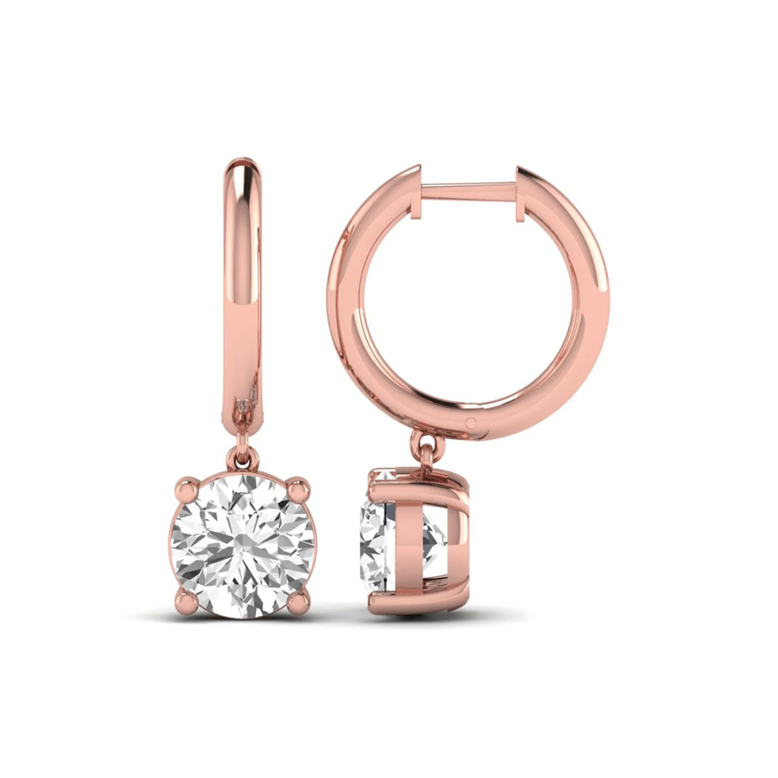 OctaPearl Round Solitaire Lab Grown Diamond Huggie Drop Earrings