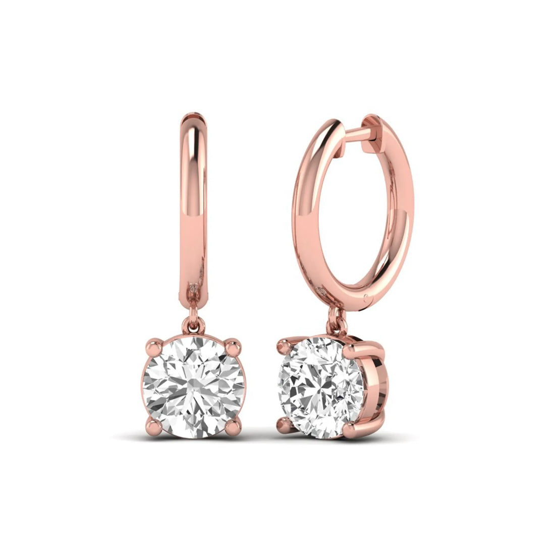 OctaPearl Round Solitaire Lab Grown Diamond Huggie Drop Earrings