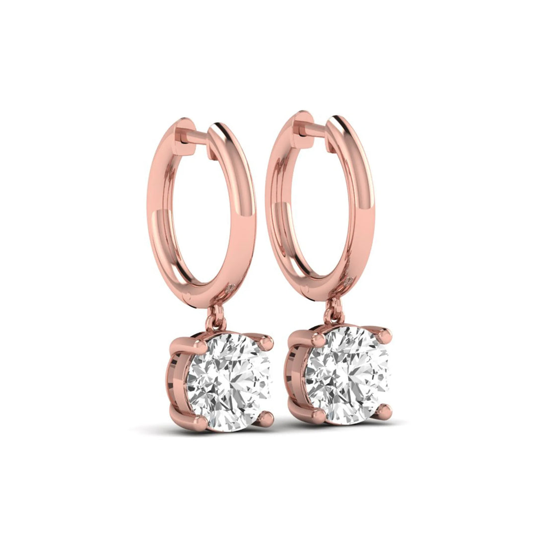 OctaPearl Round Solitaire Lab Grown Diamond Huggie Drop Earrings