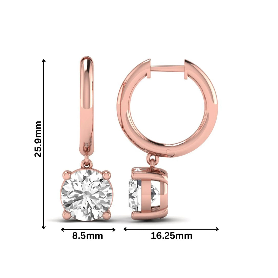 OctaPearl Round Solitaire Lab Grown Diamond Huggie Drop Earrings