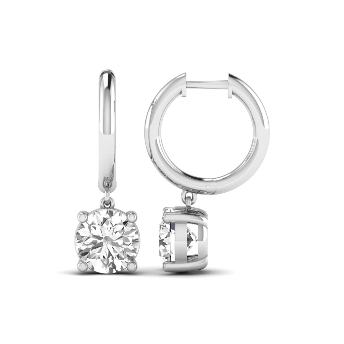 OctaPearl Round Solitaire Lab Grown Diamond Huggie Drop Earrings