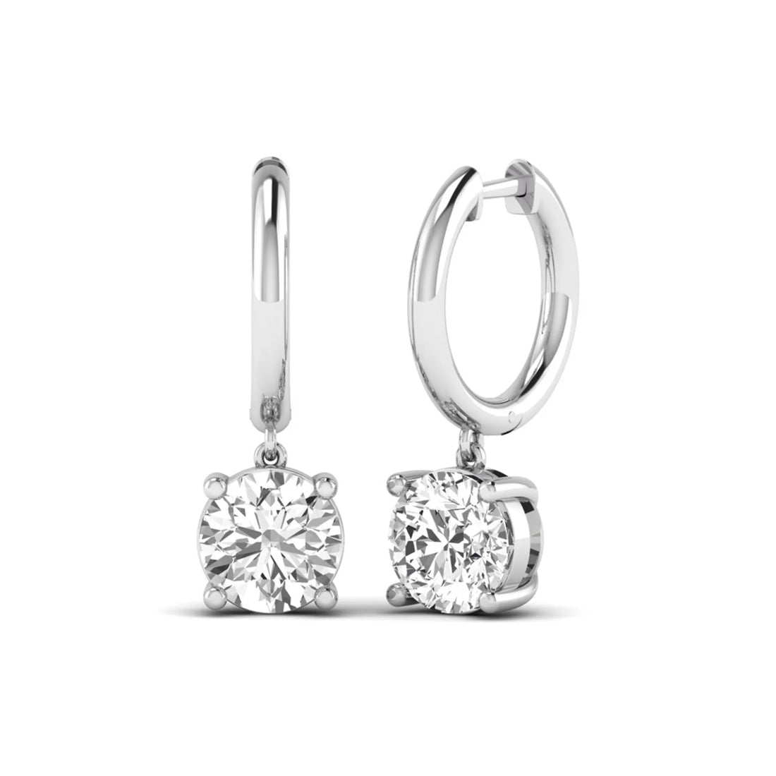 OctaPearl Round Solitaire Lab Grown Diamond Huggie Drop Earrings