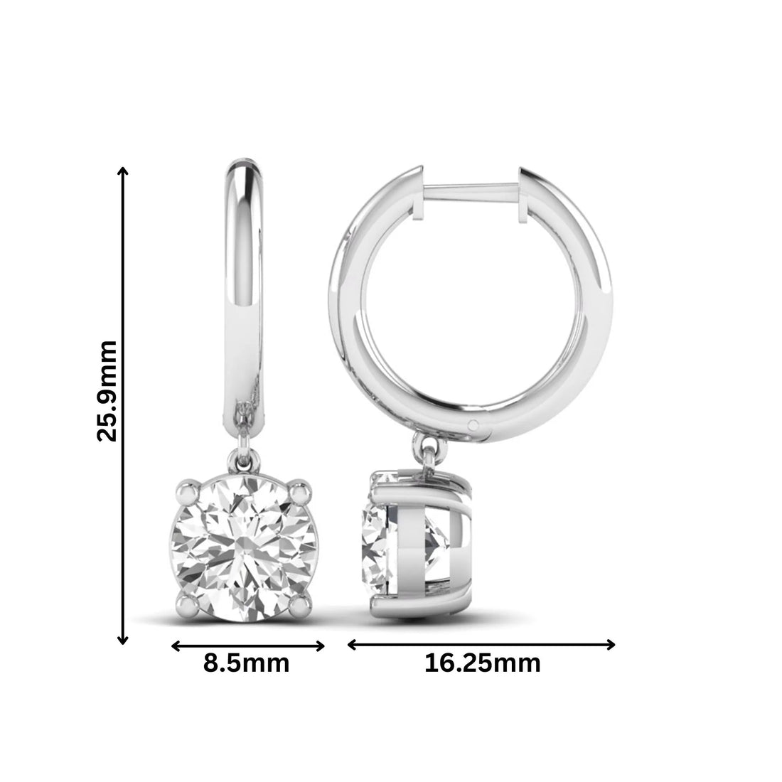 OctaPearl Round Solitaire Lab Grown Diamond Huggie Drop Earrings