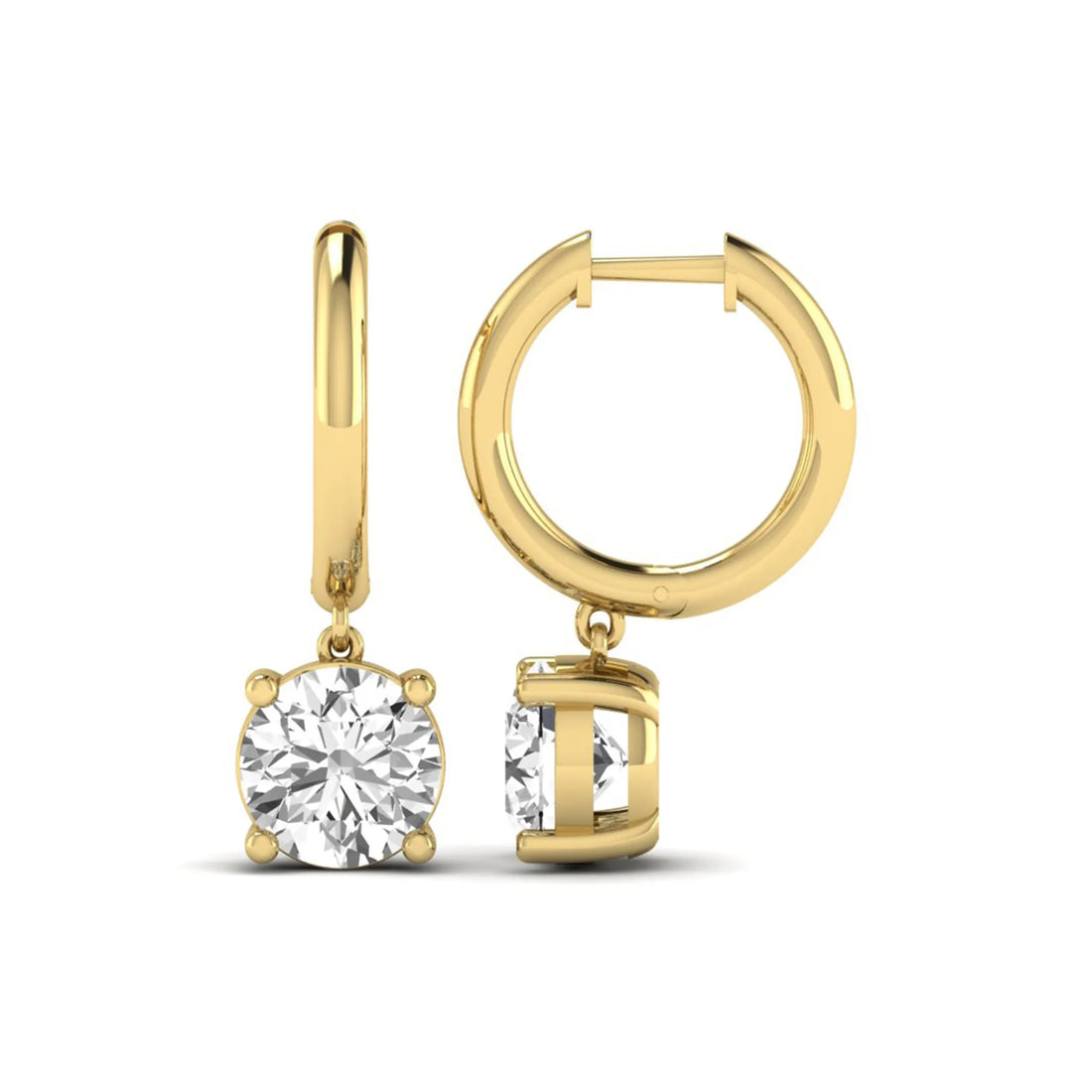 OctaPearl Round Solitaire Lab Grown Diamond Huggie Drop Earrings