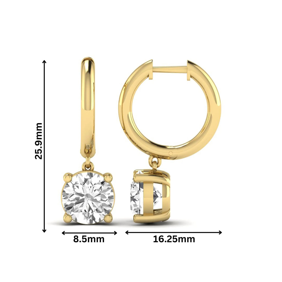 OctaPearl Round Solitaire Lab Grown Diamond Huggie Drop Earrings
