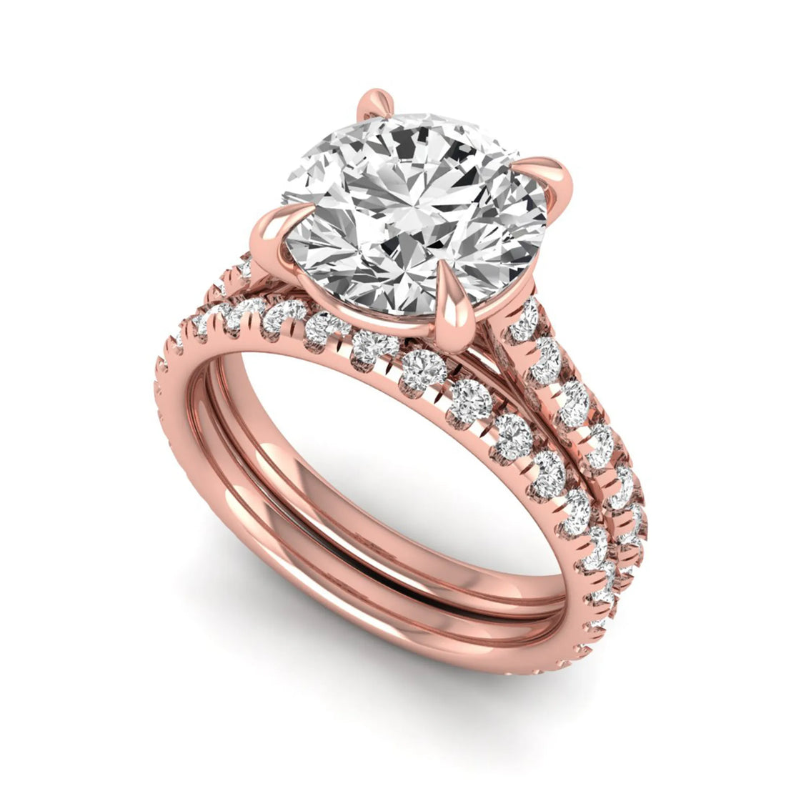 OctaPearl 3 ct Round Solitaire Lab Grown Diamond Pavé Bridal Ring Set