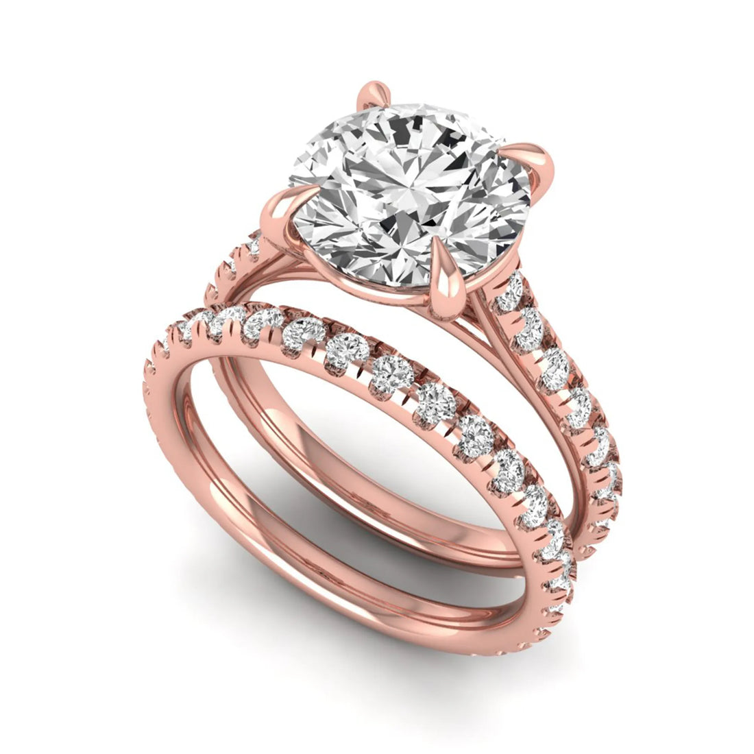 OctaPearl 3 ct Round Solitaire Lab Grown Diamond Pavé Bridal Ring Set