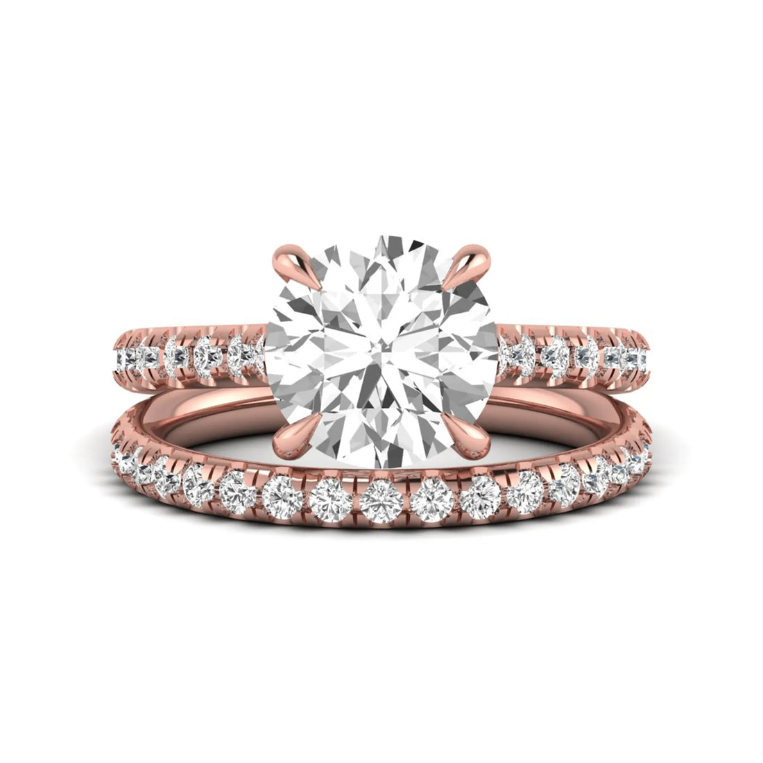 OctaPearl 3 ct Round Solitaire Lab Grown Diamond Pavé Bridal Ring Set