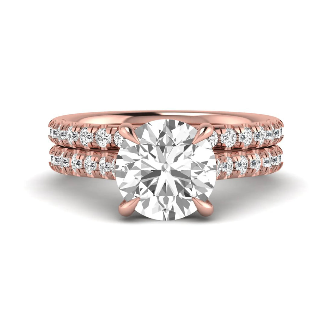 OctaPearl 3 ct Round Solitaire Lab Grown Diamond Pavé Bridal Ring Set