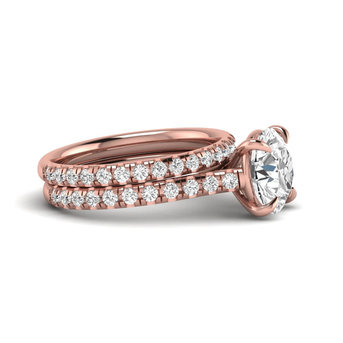 OctaPearl 3 ct Round Solitaire Lab Grown Diamond Pavé Bridal Ring Set