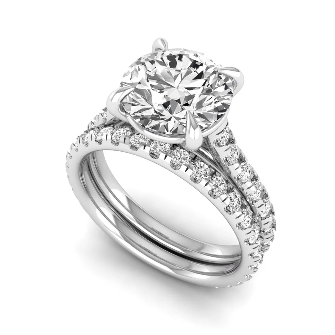 OctaPearl 3 ct Round Solitaire Lab Grown Diamond Pavé Bridal Ring Set
