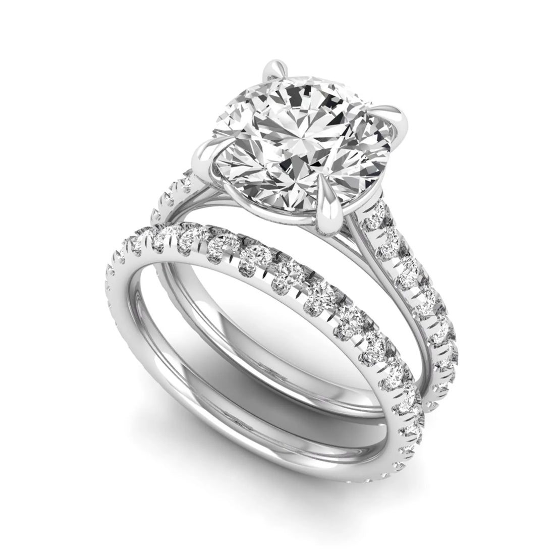 OctaPearl 3 ct Round Solitaire Lab Grown Diamond Pavé Bridal Ring Set