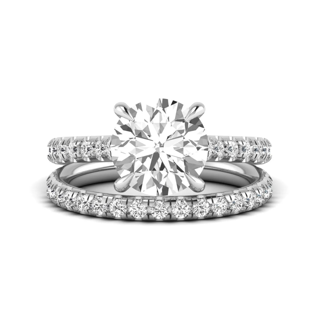 OctaPearl 3 ct Round Solitaire Lab Grown Diamond Pavé Bridal Ring Set