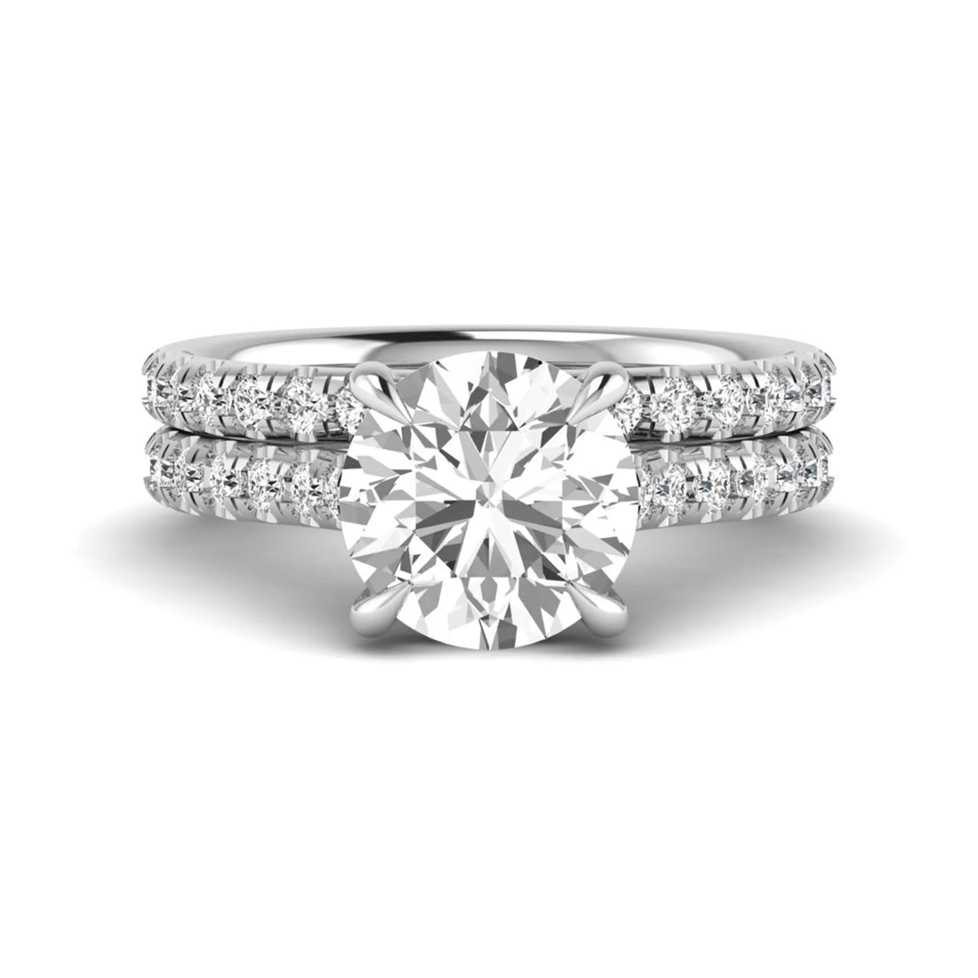 OctaPearl 3 ct Round Solitaire Lab Grown Diamond Pavé Bridal Ring Set