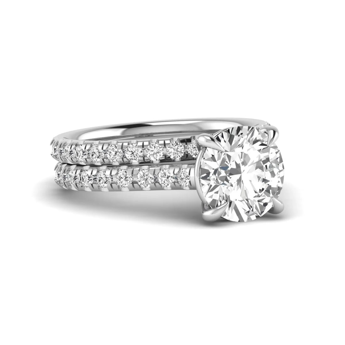 OctaPearl 3 ct Round Solitaire Lab Grown Diamond Pavé Bridal Ring Set