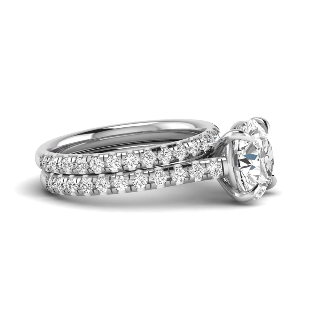OctaPearl 3 ct Round Solitaire Lab Grown Diamond Pavé Bridal Ring Set