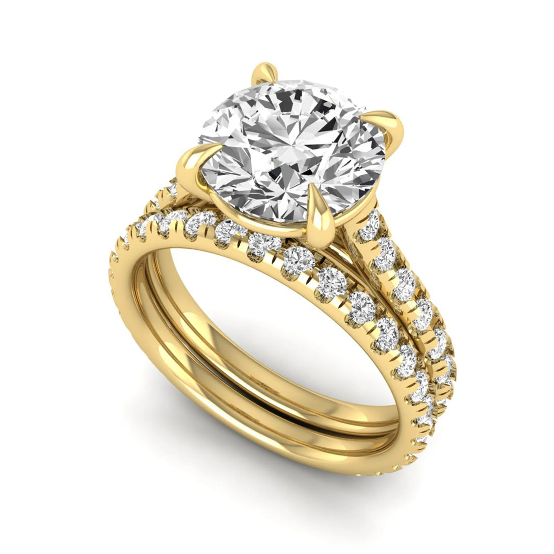 OctaPearl 3 ct Round Solitaire Lab Grown Diamond Pavé Bridal Ring Set
