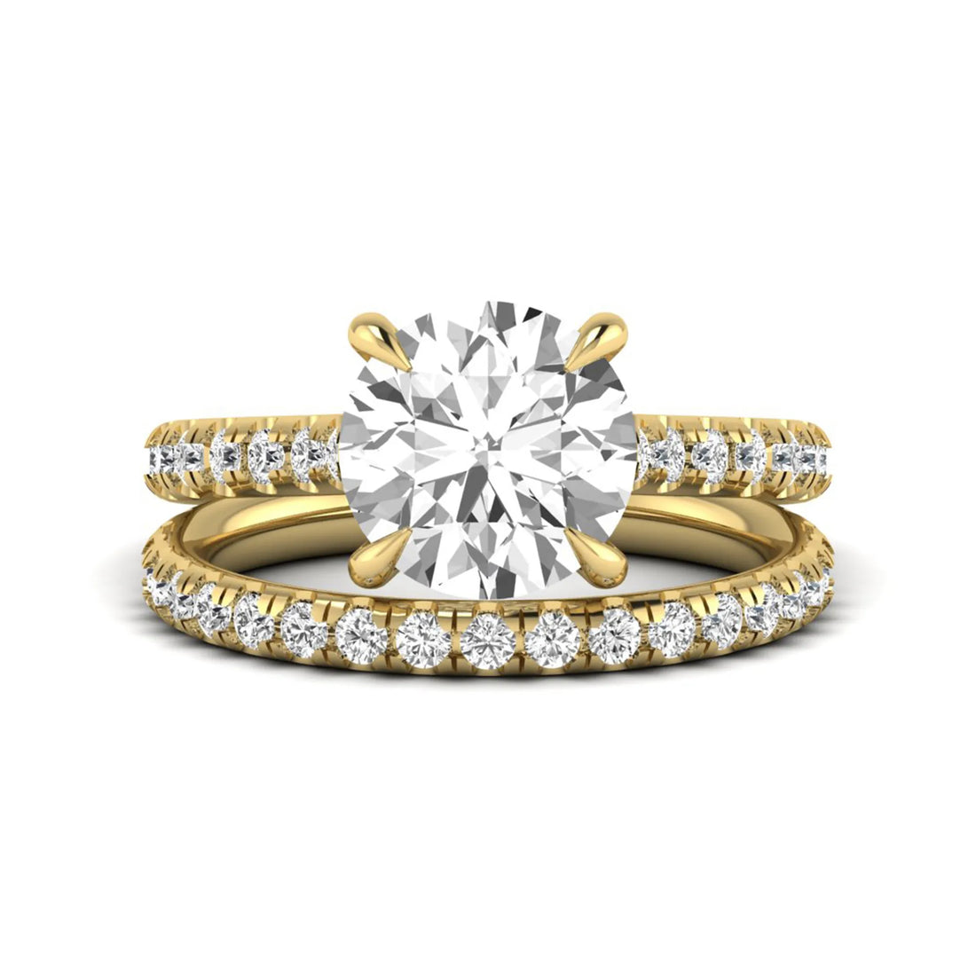 OctaPearl 3 ct Round Solitaire Lab Grown Diamond Pavé Bridal Ring Set