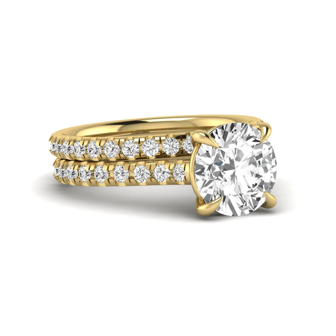 OctaPearl 3 ct Round Solitaire Lab Grown Diamond Pavé Bridal Ring Set