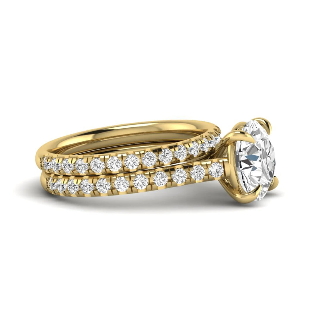 OctaPearl 3 ct Round Solitaire Lab Grown Diamond Pavé Bridal Ring Set