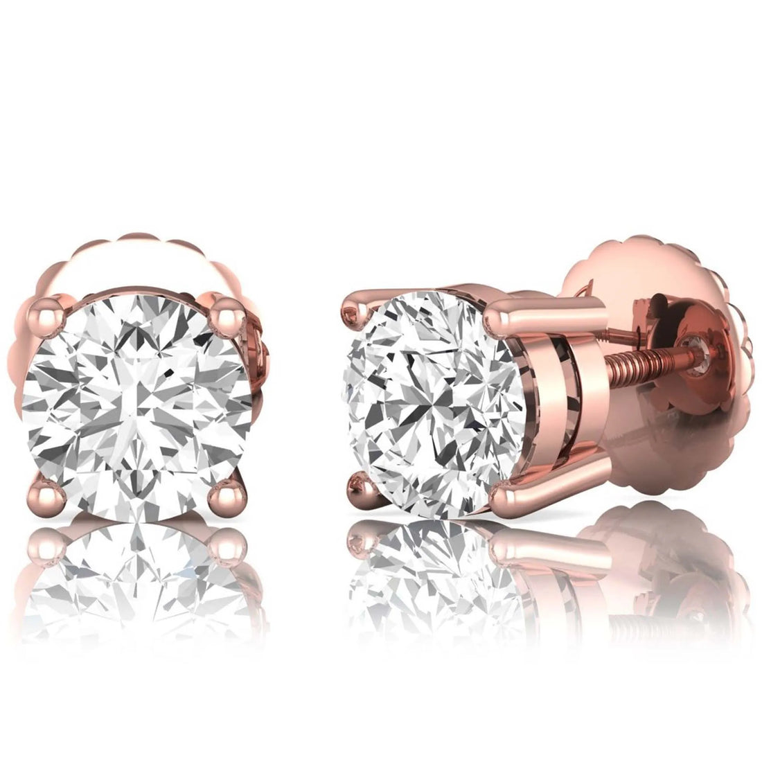 OctaPearl Round Solitaire Lab Grown Diamond Stud Earrings