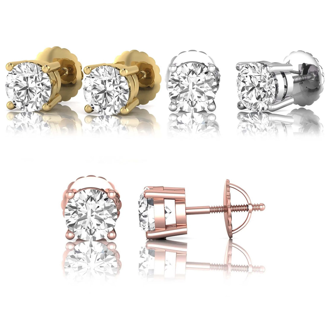 OctaPearl Round Solitaire Lab Grown Diamond Stud Earrings